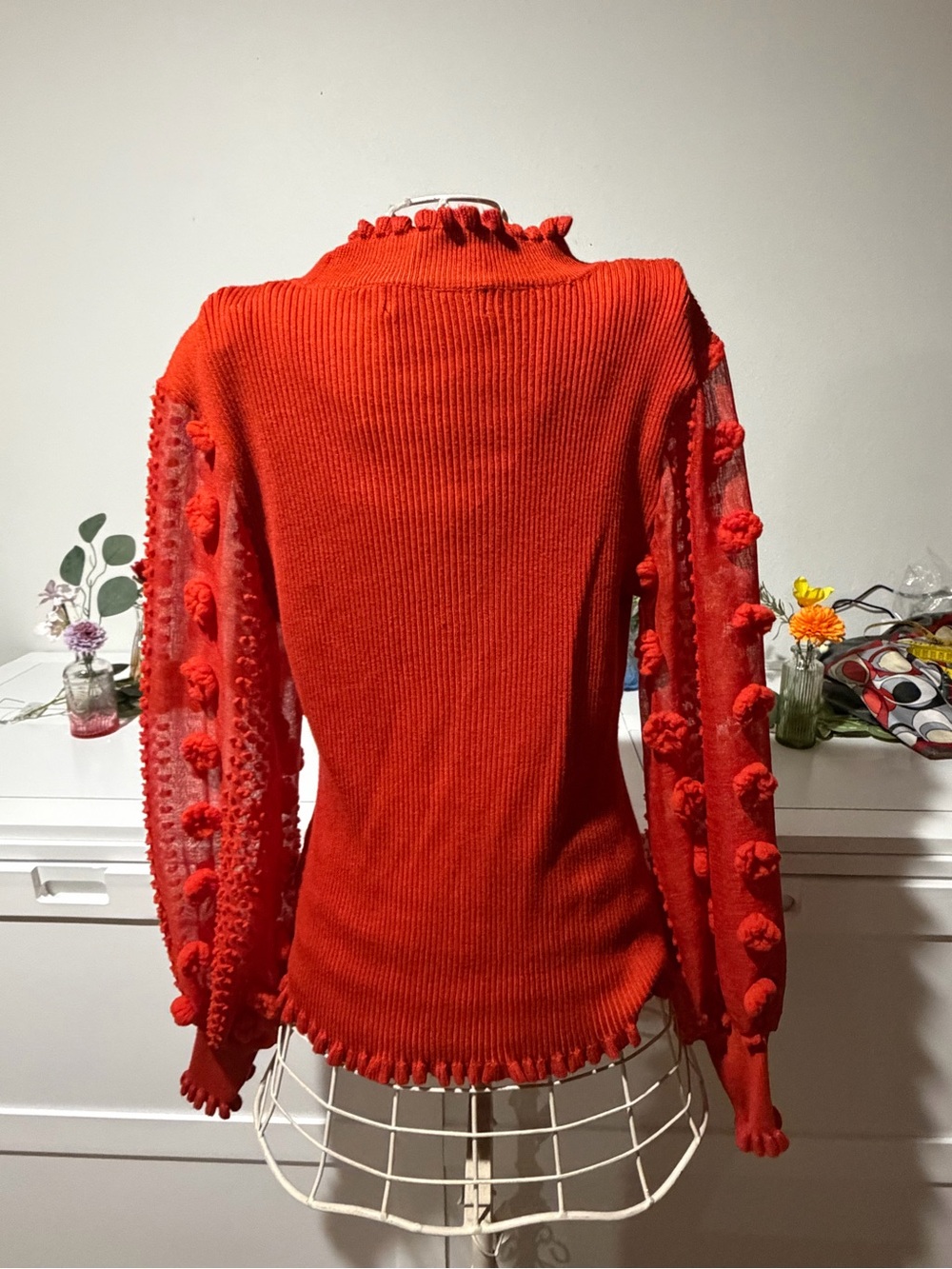 Almost Famous Red Pom-Pom Knit Top